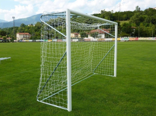 Obrázok z Poarta Futsal Aluminiu 3x2 m, independenta, cu colturi sudate si suporturi rabatabile pentru plasa